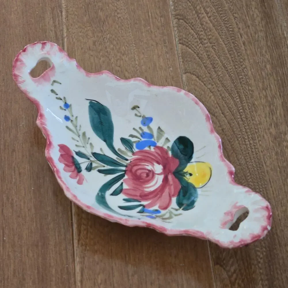 Vintage Trinket Bowls Serving Dish Ceramic Italian Pottery Renaissance Nove Rose